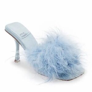 Jeffrey Campbell Fur CHAUFFEUR
Feather Heel Mule Blue size 7.5